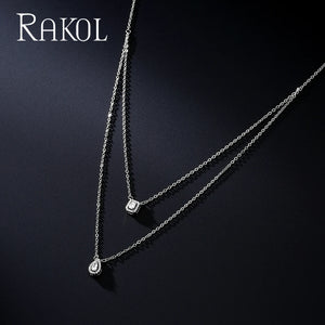 Water Drop Cubic Zirconia Pendant Double Layer Necklace for Women
