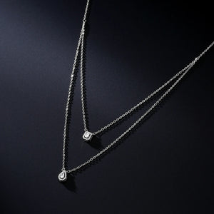 Water Drop Cubic Zirconia Pendant Double Layer Necklace for Women