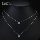 Water Drop Cubic Zirconia Pendant Double Layer Necklace for Women