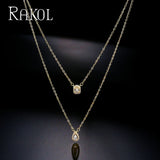 Water Drop Cubic Zirconia Pendant Double Layer Necklace for Women