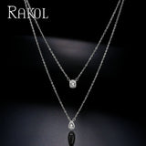 Water Drop Cubic Zirconia Pendant Double Layer Necklace for Women