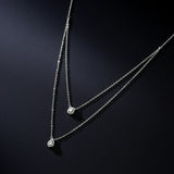 Water Drop Cubic Zirconia Pendant Double Layer Necklace for Women