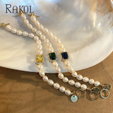 Geometric Yellow Crystal Zircon Retro Natural Pearl Choker Pendant Necklace