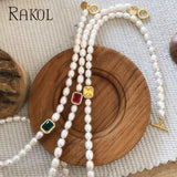 Geometric Yellow Crystal Zircon Retro Natural Pearl Choker Pendant Necklace