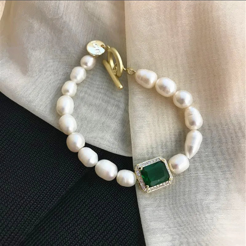 Geometric Yellow Crystal Zircon Retro Natural Pearl Choker Pendant Necklace