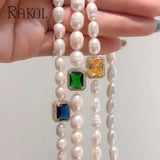 Geometric Yellow Crystal Zircon Retro Natural Pearl Choker Pendant Necklace