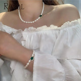 Geometric Yellow Crystal Zircon Retro Natural Pearl Choker Pendant Necklace