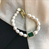 Geometric Yellow Crystal Zircon Retro Natural Pearl Choker Pendant Necklace