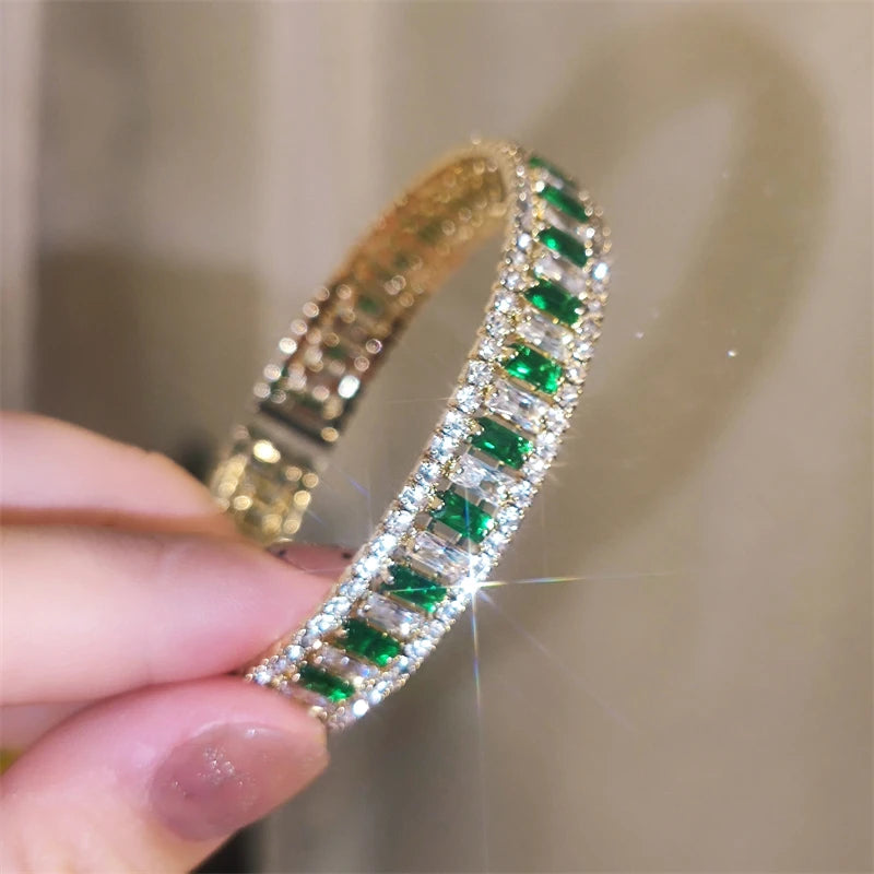 Vintage Green Zircon Bracelet Geometric Bangels for Women