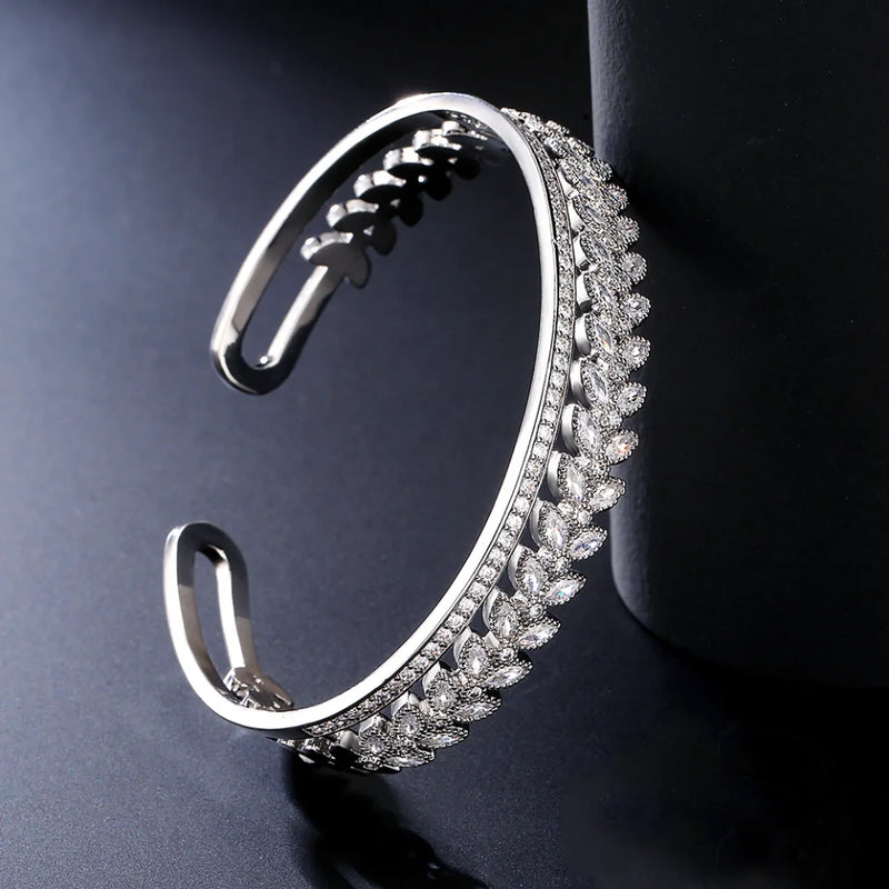 Zircon Flower Cuff Bangles for Women, Cubic Zirconia Bangle