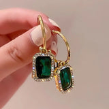 RAMI Silver Hoop Earring Green CZ Crystal Engagement Party Jewelry