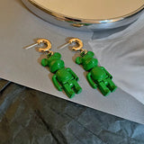 RAMI Silver Hoop Earring Green CZ Crystal Engagement Party Jewelry
