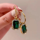 RAMI Silver Hoop Earring Green CZ Crystal Engagement Party Jewelry