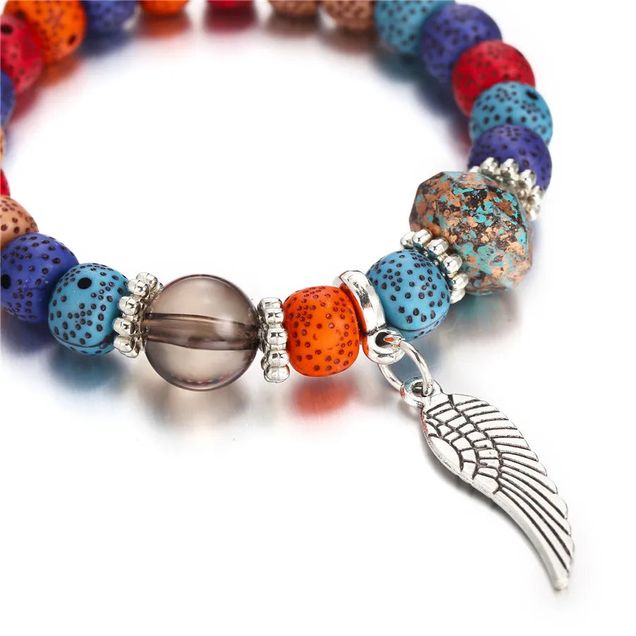 Bohemian Bracelet Femme Carved Love Feather Tassel Bangle