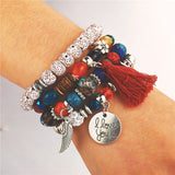 Bohemian Bracelet Femme Carved Love Feather Tassel Bangle