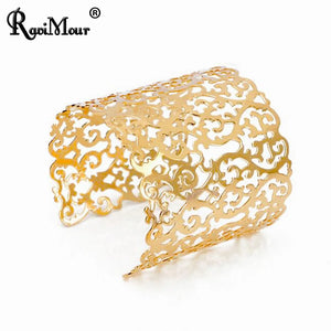 Punk Cuff Bracelet for Women Wide Bangle Hollow Flower Charm Jewelry