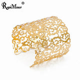 Punk Cuff Bracelet for Women Wide Bangle Hollow Flower Charm Jewelry