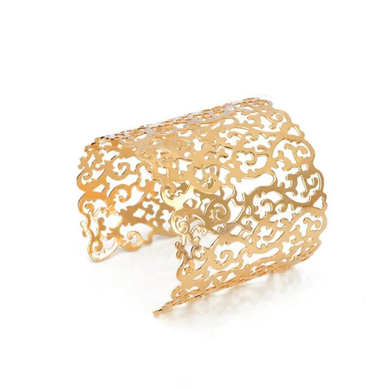 Punk Cuff Bracelet for Women Wide Bangle Hollow Flower Charm Jewelry