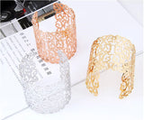 Punk Cuff Bracelet for Women Wide Bangle Hollow Flower Charm Jewelry