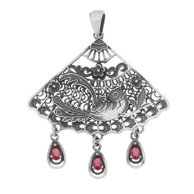 Ethnic Wind Rosefinch Pendant Female Phoenix Retro Fan Pendant