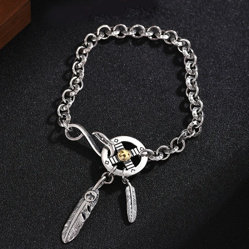 Guochao Feather Bracelet Men's Japanese Ins Style Single Personality