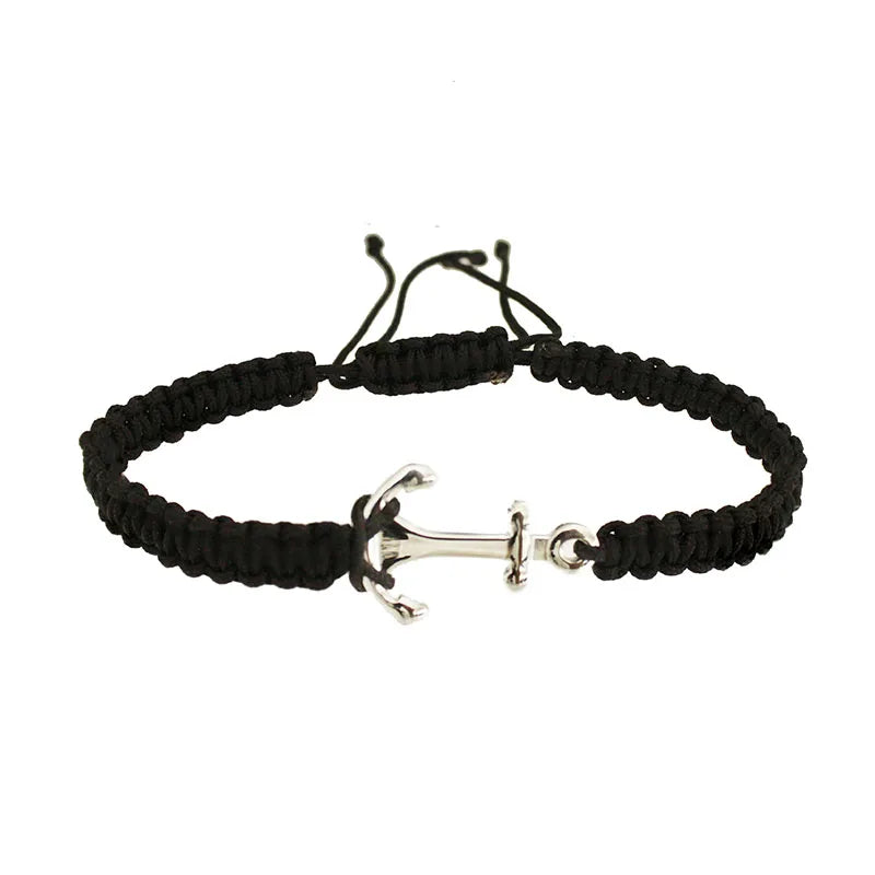 RD Men Stainless Steel Anchor Bracelet With Nylon Rope