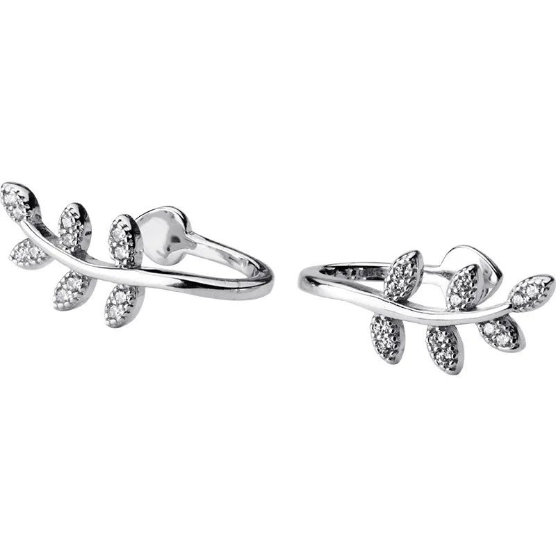 925 Silver CZ Olive Branch Clip Earrings