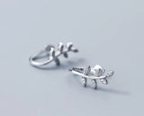925 Silver CZ Olive Branch Clip Earrings