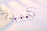 925 Silver Clover Charm Bracelet Purple Crystal Chain Women Jewelry