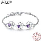 925 Silver Four Leaf Clover Charm Bracelet Purple Crystal Chain Women Jewelry