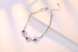 925 Silver Four Leaf Clover Charm Bracelet Purple Crystal Chain