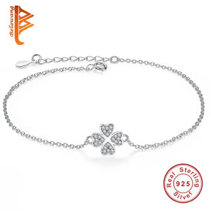 925 Silver Crystal Clover Charm Bracelet for Women