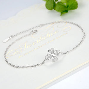 925 Silver Crystal Clover Charm Bracelet for Women