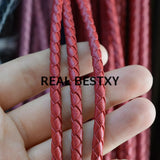 2m Red Braided Round Leather Cords for Bracelets