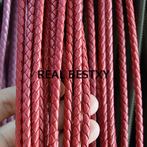 2m Red Braided Round Leather Cords for Bracelets