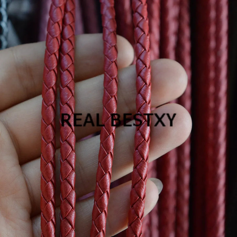 2m Red Braided Round Leather Cords for Bracelets