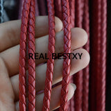 2m Red Braided Round Leather Cords for Bracelets