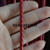 2m Red Braided Round Leather Cords for Bracelets