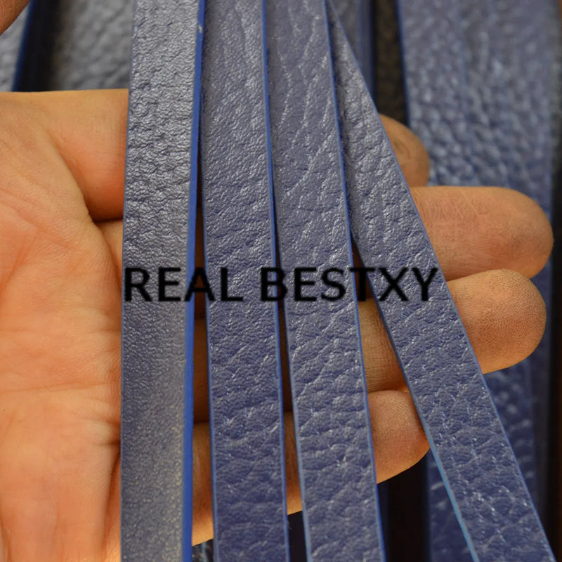 5m 10*3mm Litchi Pattern Flat Leather Strap Strings for Bracelets