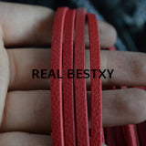 5m 4*3mm Red Flat Leather Cord for Bracelets DIY Jewelry Making Lichee Pattern