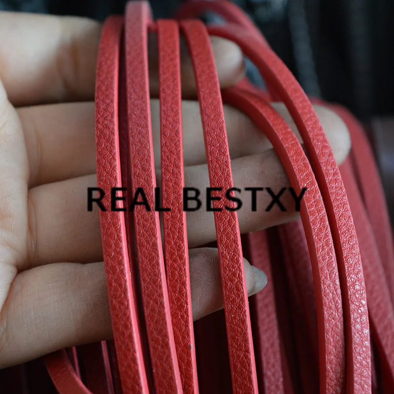 5m 4*3mm Red Flat Leather Cord for Bracelets DIY Jewelry Making Lichee Pattern