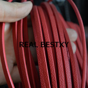 5m 4*3mm Red Flat Leather Cord for Bracelets DIY Jewelry Making Lichee Pattern