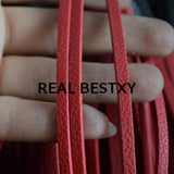 5m 4*3mm Red Flat Leather Cord for Bracelets DIY Jewelry Making Lichee Pattern