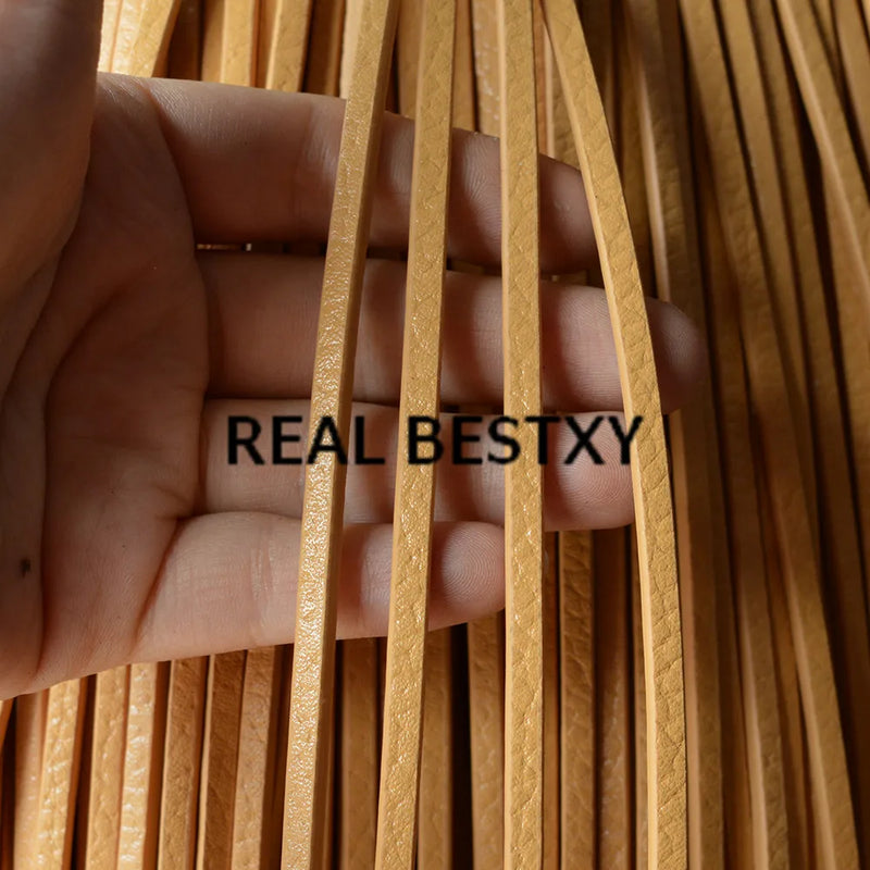 5m Yellow Litchi Pattern Flat Leather Cords for Bracelets Making
