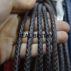 5m 6mm Dark Brown Braided Leather Cords for Bracelet Making