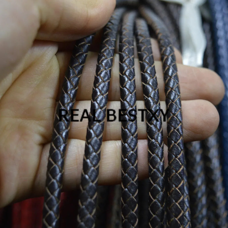 5m 6mm Dark Brown Braided Leather Cords for Bracelet Making
