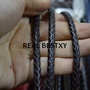 5m 6mm Dark Brown Braided Leather Cords for Bracelet Making