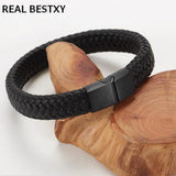 Men's Punk Braided Leather Bracelet with Magnetic Buckle