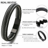 Men Leather Bracelet Stainless Steel Magnetic Clasp Punk Jewelry
