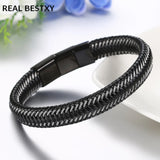 Men Leather Bracelet Stainless Steel Magnetic Clasp Punk Jewelry